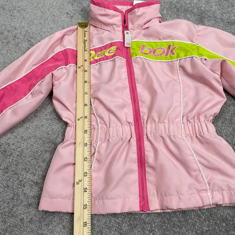 Reebok Toddler Girls Windbreaker Jacket 4T Pink Green Hooded Full Zip Retro y2k